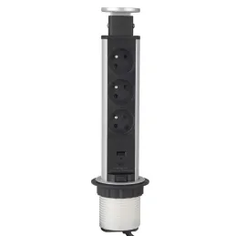 Izvlačiva električna utičnica ASTRA FRENCH 3x230V + 2x USB punjenje / Aluminij
