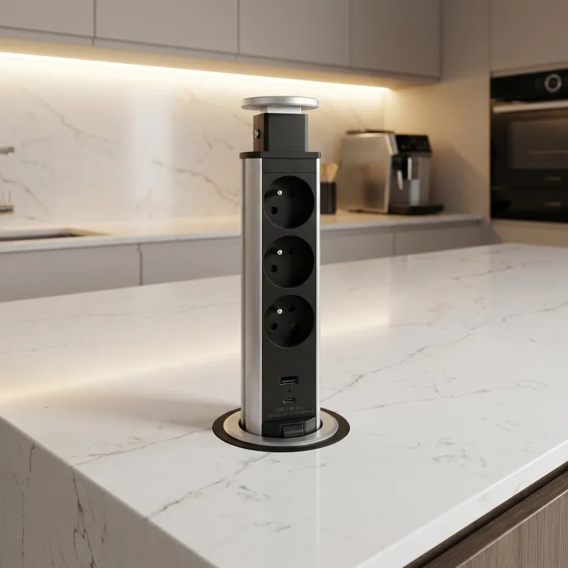 Izvlačiva električna utičnica ASTRA FRENCH 3x230V + 2x USB punjenje / Aluminij