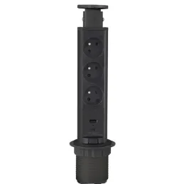 Izvlačna električna utičnica ASTRA FRENCH 3x230V + 2x USB punjenje / Crna