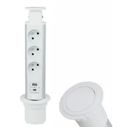 Izvlačna električna utičnica ASTRA FRENCH 3x230V + 2x USB punjenje / Bijela