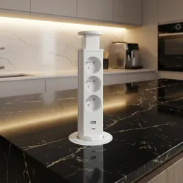 Izvlačna električna utičnica ASTRA FRENCH 3x230V + 2x USB punjenje / Bijela