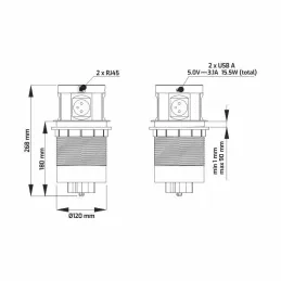 Izvlačna električna utičnica MULTIBOX 4x 230V + 2x USB + 2x RJ45 / Bijela