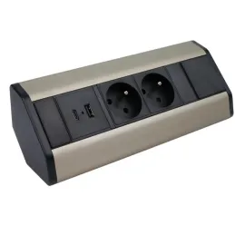 Unutarnja utičnica CORNER FRENCH 2x 230V +2x USB / Crna - nehrđajući čelik