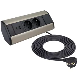 Unutarnja utičnica CORNER FRENCH 2x 230V +2x USB / Crna - nehrđajući čelik