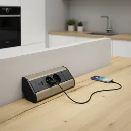 Unutarnja utičnica CORNER FRENCH 2x 230V +2x USB / Crna - nehrđajući čelik