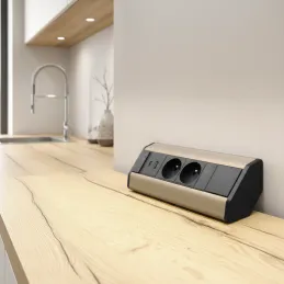 Unutarnja utičnica CORNER FRENCH 2x 230V +2x USB / Crna - nehrđajući čelik