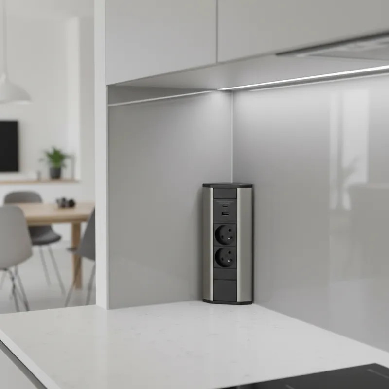 Unutarnja utičnica CORNER FRENCH 2x 230V +2x USB / Crna - nehrđajući čelik