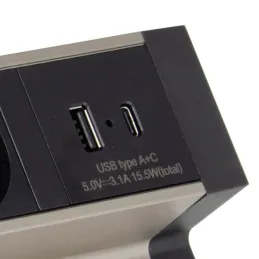 Interijer utičnica za stol DESK 3x230V + 2xUSB punjenje / Nehrđajući čelik