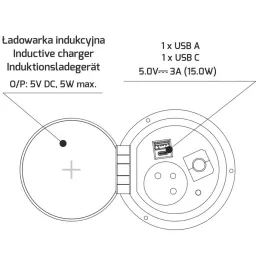 Unutarnja utičnica za stol LUPO FRENCH 1x230V + USB A/C - Crna