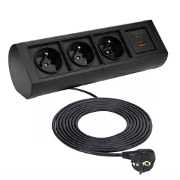 Električna utičnica OFFICE 3x230V + 1xUSB C+A FRANCUSKA / Crna mat
