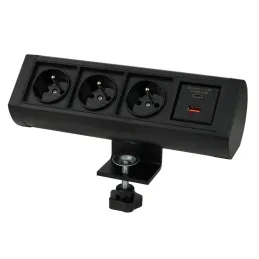 Električna utičnica OFFICE 3x230V + 1xUSB C+A FRANCUSKA / Crna mat