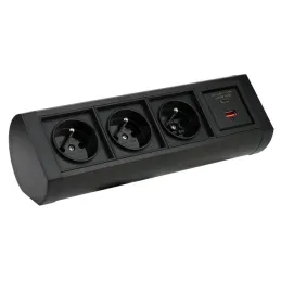 Električna utičnica OFFICE 3x230V + 1xUSB C+A FRANCUSKA / Crna mat