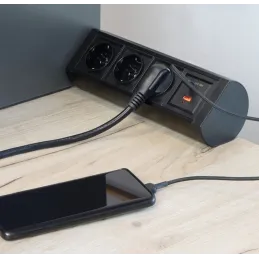 Električna utičnica OFFICE 3x230V + 1xUSB C+A FRANCUSKA / Crna mat