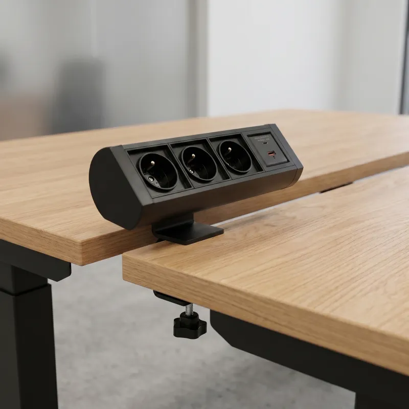 Električna utičnica OFFICE 3x230V + 1xUSB C+A FRANCUSKA / Crna mat