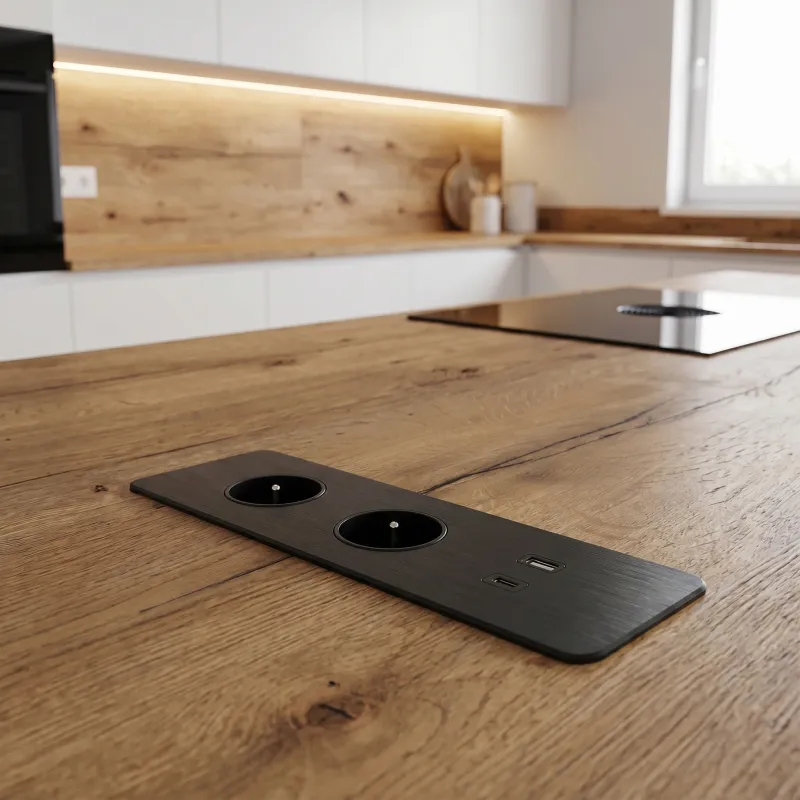 Električna utičnica EUROBOX 2x230V + 1xUSB C+A FRANCUSKA / Crna mat