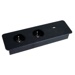 Električna utičnica EUROBOX 2x230V + 1xUSB C+A FRANCUSKA / Crna mat