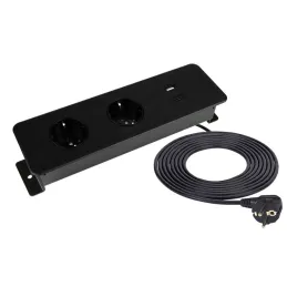 Električna utičnica EUROBOX 2x230V + 1xUSB C+A SCHUKO / Crna mat