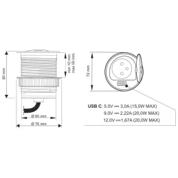 Unutarnja utičnica ALPHA BOX FRENCH 1x230V + USB C / Crna mat