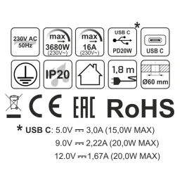 Unutarnja utičnica ALPHA BOX SCHUKO 1x230V + USB C / Crna mat