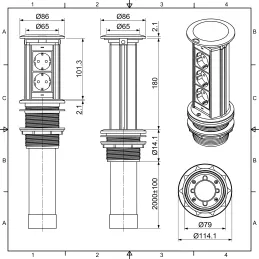 Izvlačna električna utičnica Elevator NOVO 2x230V FRANCUSKA / Nehrđajući čelik