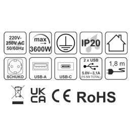 Unutarnja utičnica SLIM BOX SCHUKO 3x 230V + USB / Nehrđajući čelik