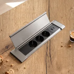 Unutarnja utičnica SLIM BOX SCHUKO 3x 230V + USB / Nehrđajući čelik