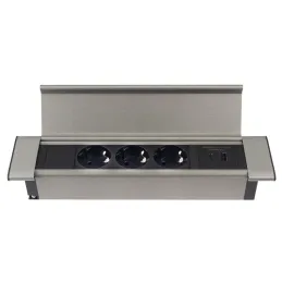 Unutarnja utičnica SLIM BOX SCHUKO 3x 230V + USB / Nehrđajući čelik