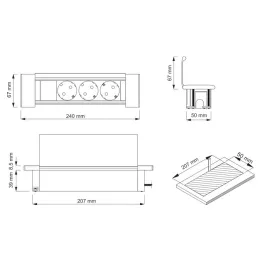 Unutarnja utičnica SLIM BOX SCHUKO 3x 230V / Nehrđajući čelik