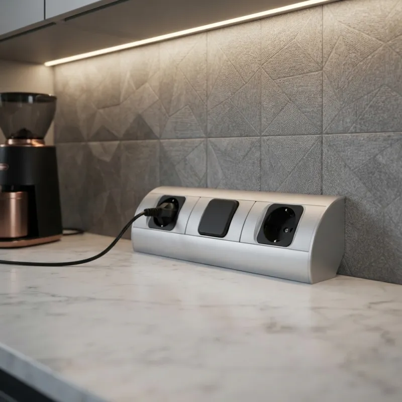 Unutarnja kutna utičnica CORNER SCHUKO 2x 230V s prekidačem / Aluminij