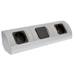 Unutarnja kutna utičnica CORNER SCHUKO 2x 230V s prekidačem / Aluminij