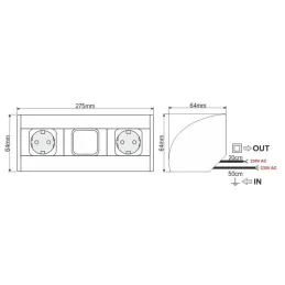 Unutarnja kutna utičnica CORNER SCHUKO 2x 230V s prekidačem / Aluminij