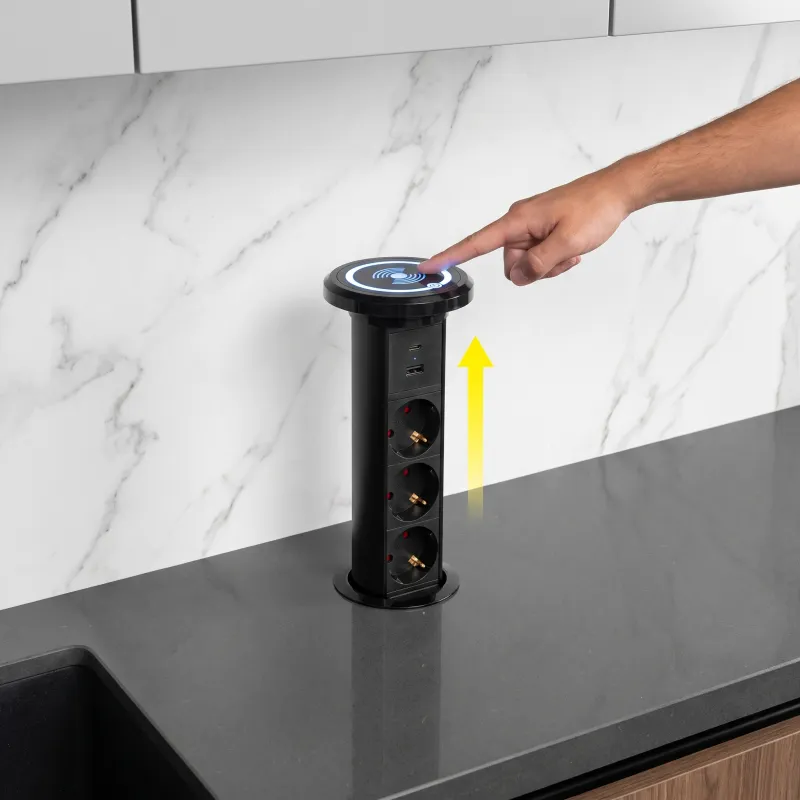 Automatska izvlačiva električna utičnica ASTRA SCHUKO 3x230V + 2xUSB A-C / Crna