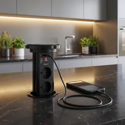 Automatska izvlačiva električna utičnica ASTRA SCHUKO 3x230V + 2xUSB A-C / Crna