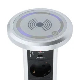 Automatska izvlačiva električna utičnica ASTRA SCHUKO 3x230V + 2xUSB A-C / Aluminij