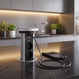 Automatska izvlačiva električna utičnica ASTRA SCHUKO 3x230V + 2xUSB A-C / Aluminij