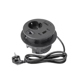 Utičnica za stol OFFICE SMART 80 SCHUKO 1x230V + USB A-C + HDMI + Rj45 / Crna