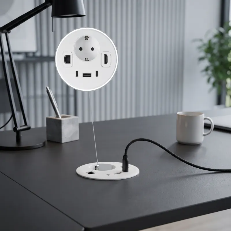 Utičnica za stol OFFICE SMART 80 SCHUKO 1x230V + USB A-C + HDMI + Rj45 / Bijela