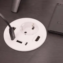 Utičnica za stol OFFICE SMART 80 SCHUKO 1x230V + USB A-C + HDMI + Rj45 / Bijela