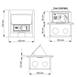 Podna utičnica FLOOR LUX SCHUKO 1x230V + USB A-C / Crna