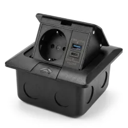 Podna utičnica FLOOR LUX SCHUKO 1x230V + USB A-C / Crna
