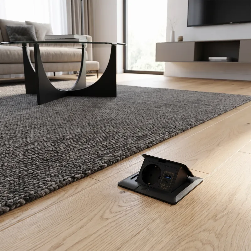 Podna utičnica FLOOR LUX SCHUKO 1x230V + USB A-C / Crna