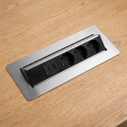 Izvlačna utičnica AMBIENTE SCHUKO 3x230V + USB A-C / Nehrđajući čelik