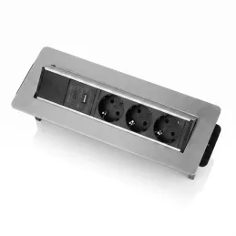Izvlačna utičnica AMBIENTE SCHUKO 3x230V + USB A-C / Nehrđajući čelik