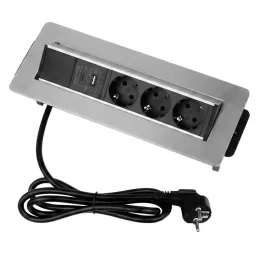 Izvlačna utičnica AMBIENTE SCHUKO 3x230V + USB A-C / Nehrđajući čelik