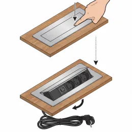 Izvlačna utičnica AMBIENTE SCHUKO 3x230V + USB A-C / Crna mat