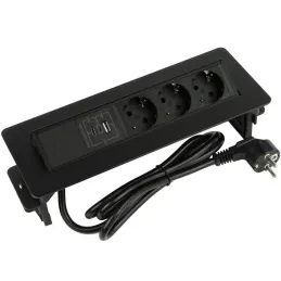 Izvlačna utičnica AMBIENTE SCHUKO 3x230V + USB A-C / Crna mat