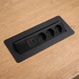 Izvlačna utičnica AMBIENTE SCHUKO 3x230V + USB A-C / Crna mat