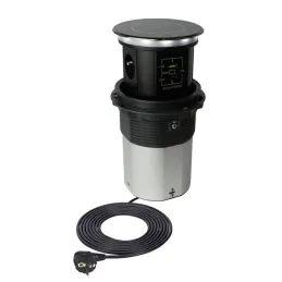 Automatska izvlačna utičnica AMBIENTE SCHUKO 3x230V + USB A-C s osvjetljenjem i punjenjem / Crno staklo