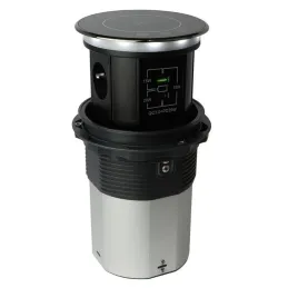 Automatska izvlačna utičnica AMBIENTE SCHUKO 3x230V + USB A-C s osvjetljenjem i punjenjem / Crno staklo