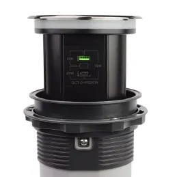 Automatska izvlačna utičnica AMBIENTE SCHUKO 3x230V + USB A-C s osvjetljenjem i punjenjem / Crno staklo